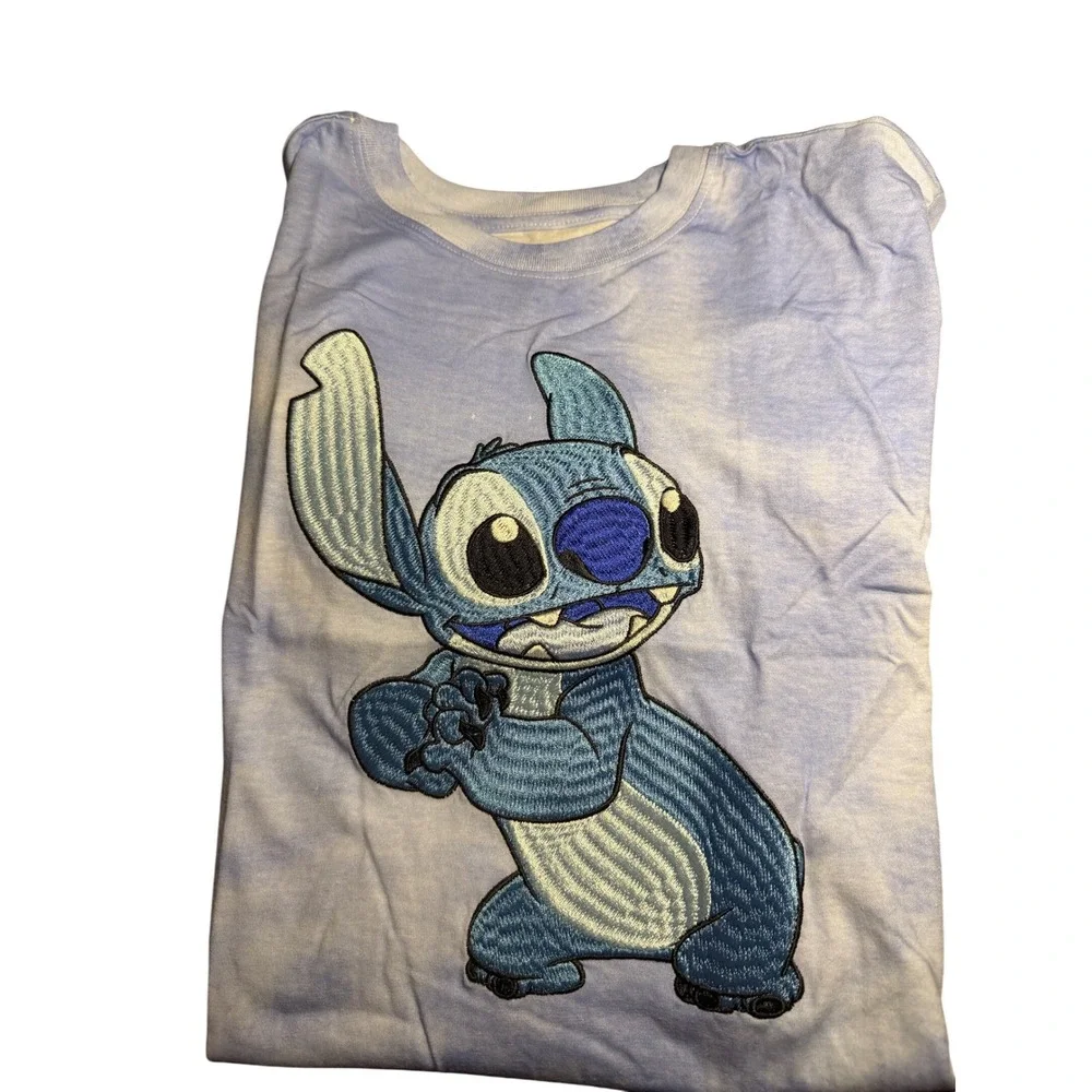 Disney Stitch T Shirt Kids New 10/12 Blue Tie Dye Embroidered Graphic Tee